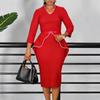 Women's New Fashion Temperament Elegant Long-sleeved Ruffle Edge High Waist Large Size Dress