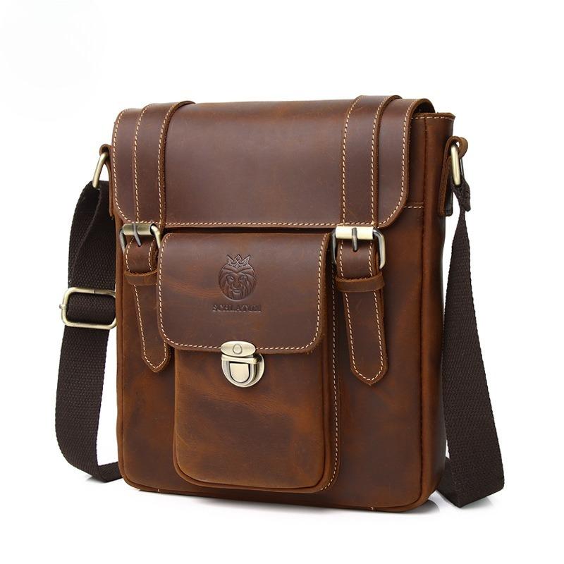 Men's Fashionable Single-shoulder Crossbody Bag, Cowhide Men's Bag, British Retro Genuine Leather Messenger Bag