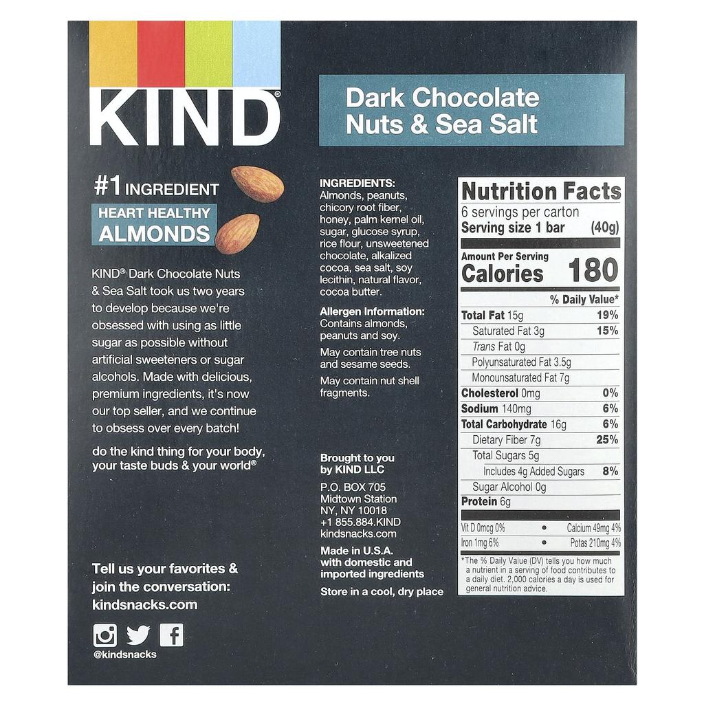 Protein Bar, Dark Chocolate Nuts & Sea Salt, 6 Bars, 40G (1.4Oz) Each