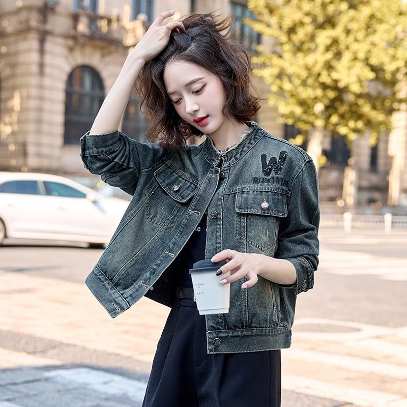 

2024 Women s Korean Style Sequin Studded Denim Jacket YB6620 M (45-57 kg) синий
