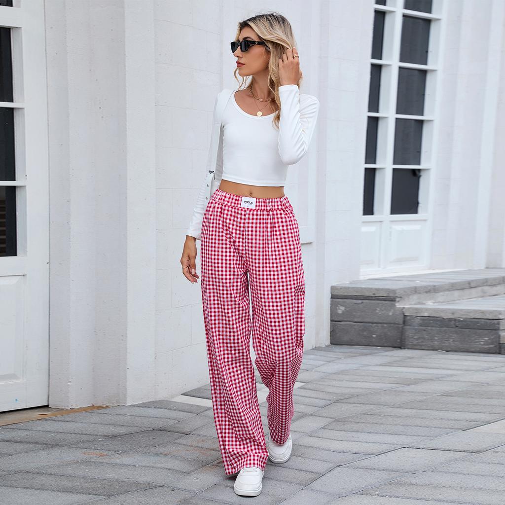 European and American Women's Pure Cotton Plaid Casual Boxer Pants Loose Pocket Trousers