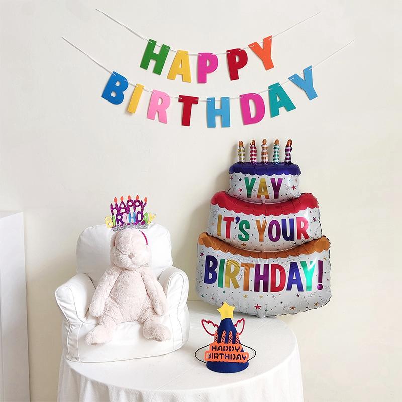 3D Birthday Cake Aluminum Film Balloon Decoration Colored Double Layer Cake 1 Year Old Baby Shower Birthday Party Supplies