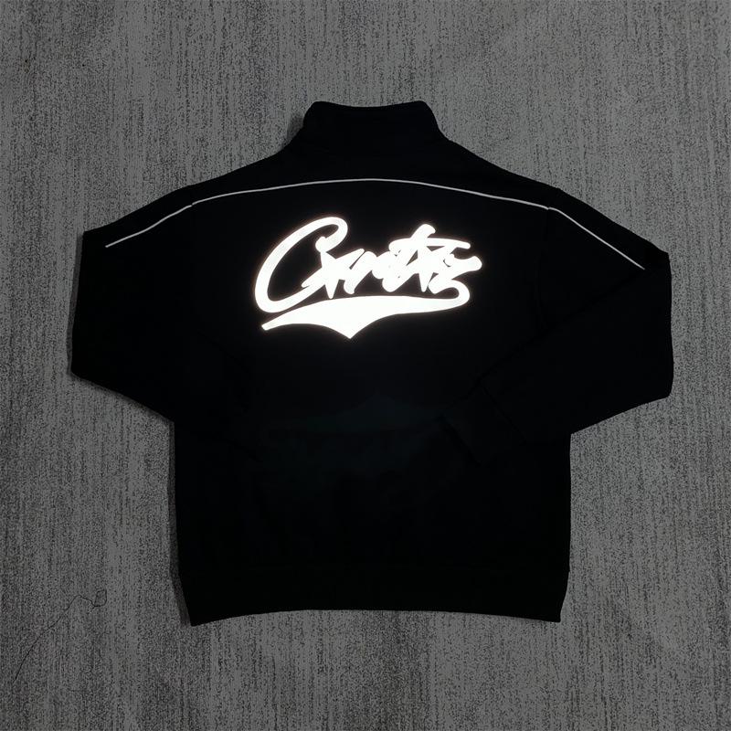 American Retro Reflective Corteiz Alcatraz Jacket with Stand Collar and Zippered Casual High Street Pants