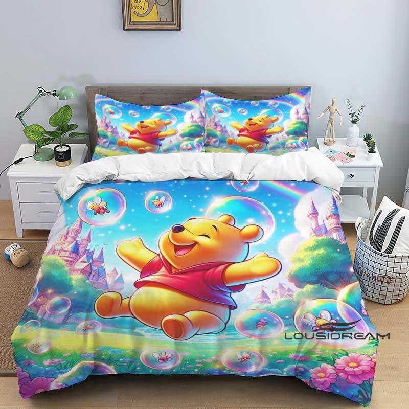 A Set of Pooh Bear Themed Bedding, 3D Digitally Printed, All-season Polyester Duvet Cover and 2 Pillowcases.