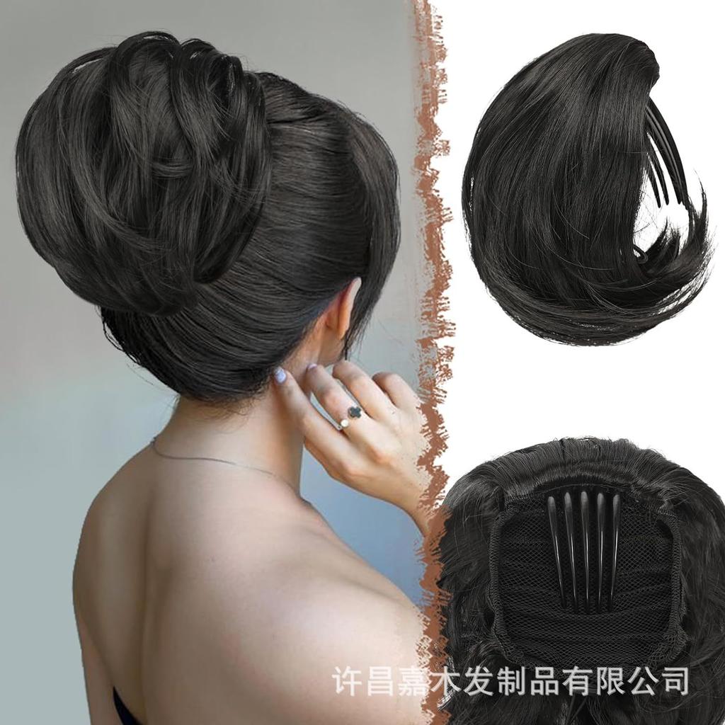 Damen 6-Zoll Kordelzug-Stil kurz innerer Knopf Pferdeschwanz leicht gelockt flauschige Perücke