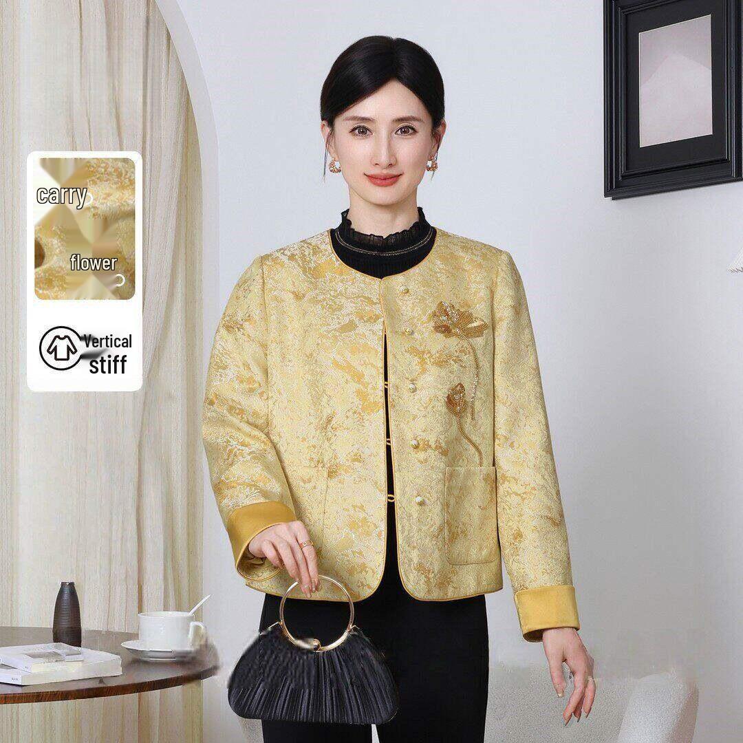 

Jiangnan Mother s Wear 2026 Spring Chinese-Style Jacquard Jacket for Middle-Aged and Elderly Women 2XL (105-120 lbs)