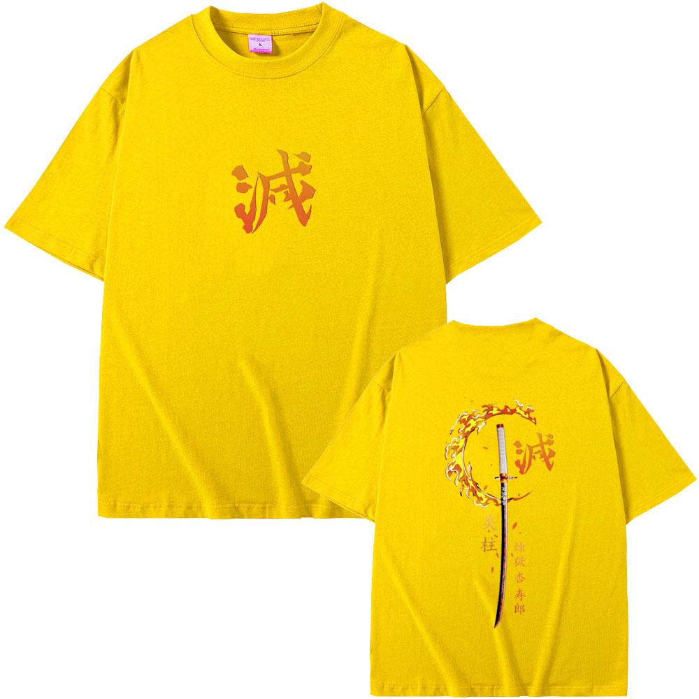 Anime Demon Slayer Rengoku Kyoujurou T Shirts Men Women Clothing Cotton Crewneck T-shirt Male Fashion Vintage Tshirt Streetwear