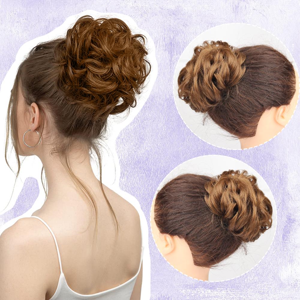 Synthetische Mode lockiger unordentlicher Chignon-Haarknoten Haarschmuck elastische Faser Haarteil Chignon für Frauen Hochzeitsfeier den täglichen Gebrauch