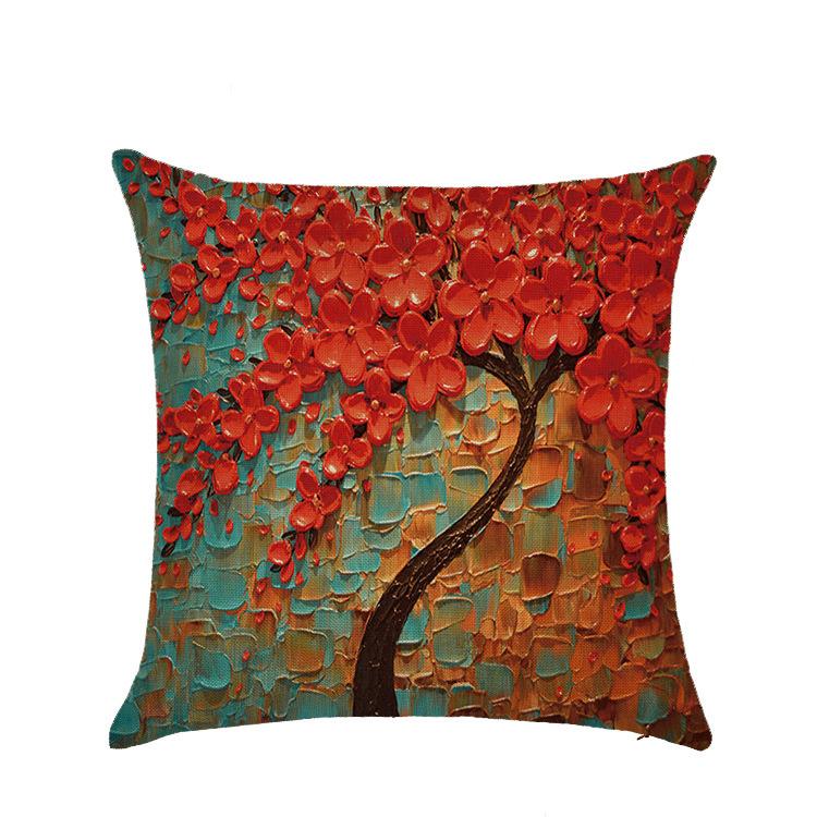 Sofa Pillow European Three-dimensional Oil Painting Tree Print Polyester Cushion Home