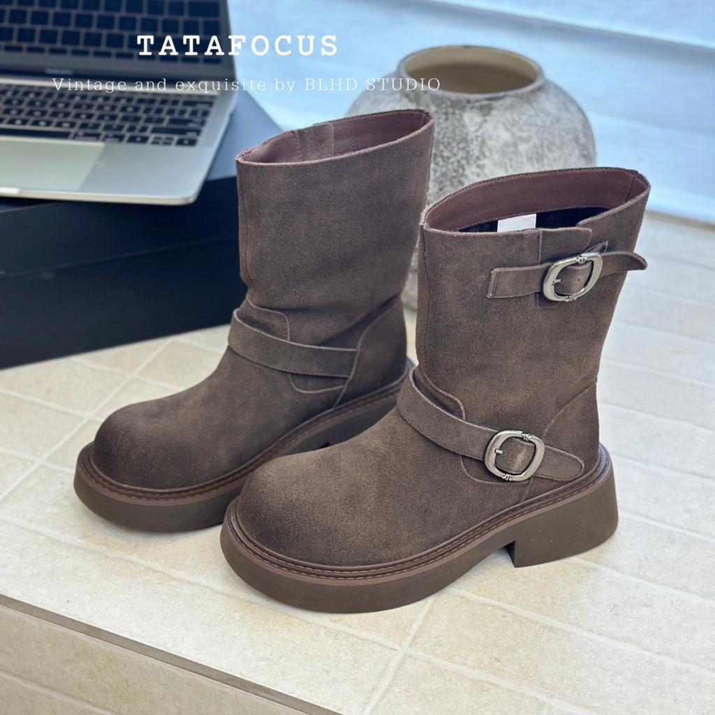 European Haute Couture Fashion Boots 2025 Retro Double Buckle Thick-soled Velvet Martin Boots Locomotive Knight Boots Casual Short Boots Women