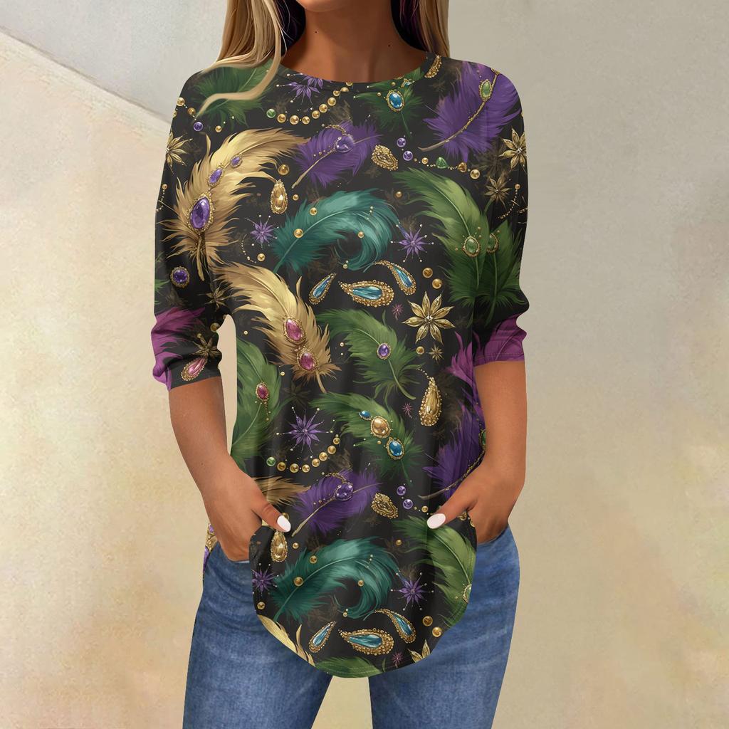 Womens T Shirts 3/4 Sleeve Shirts Solid Color Pullover Summer Spring Tops Blouses
