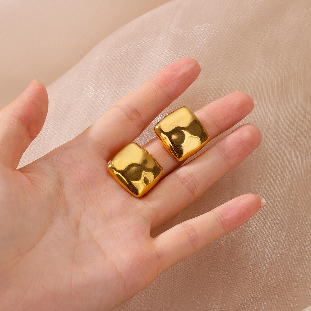 Stainless Steel Square Earrings For Women Gold Color Vintage Geometric Stud Piercing Earring New Party Wedding Jewelry Gift