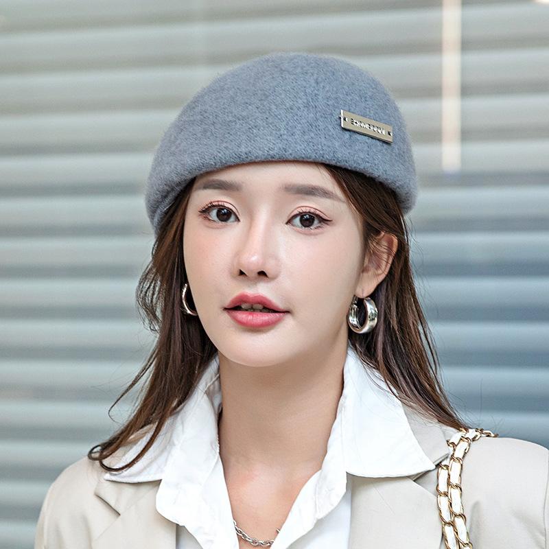 Wool Beret Women's Forward Hat Autumn and Winter British Retro Alphabet Painter Hat