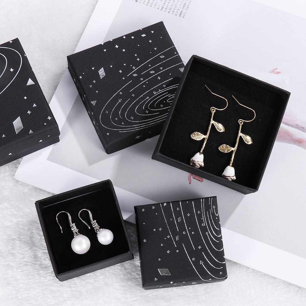 Dreamy Star Gift Bag Black Silver Jewelry Storage Box Blue Gold Ribbon Earrings Ring Bracelet Packaging Box