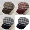 Vintage Brown Plaid Octagonal Hat For Women Winter Warm Fashion Cap