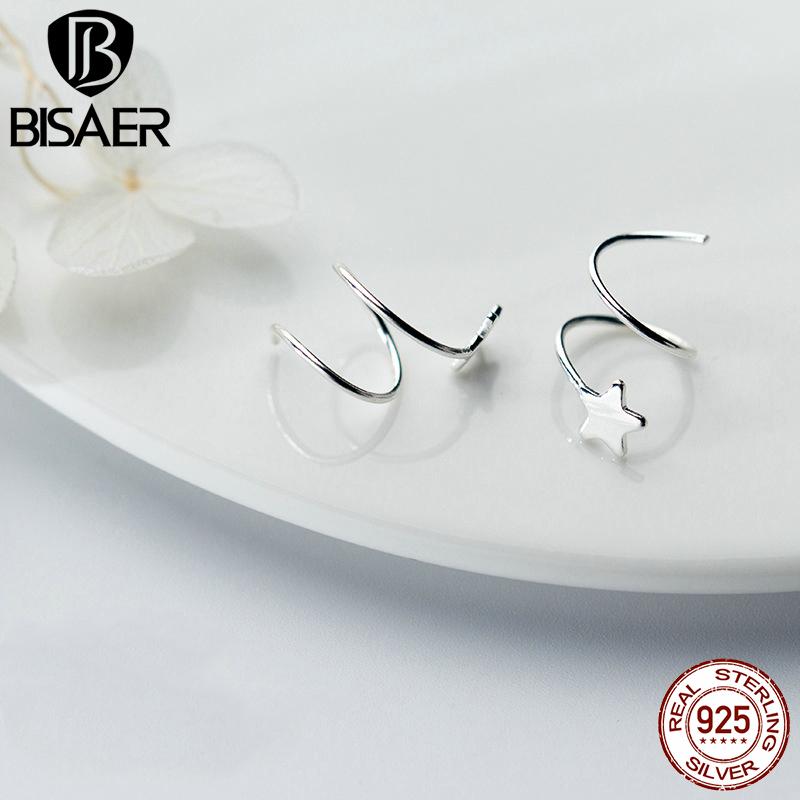 

BISAER стерлингового серебра 925 пробы пятиконечная звезда серьги-крючки для женщин простые маленькие милые серьги 925 silver