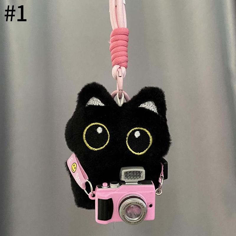 Black Cat Keychain Accessories Plush Stuffed Kitten Pendant Kawaii Cat Couple Keyrings Bag Charm Birthday New Year Party Favors