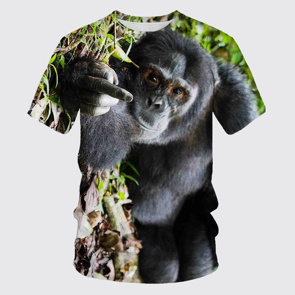 Summer animal T-shirt gorilla/monkey 3D printed gorilla middle finger parody neutral round neck short sleeved shirt S