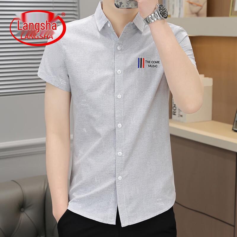 Langsha Men s Trendy Slim Fit Short-Sleeved Shirt L