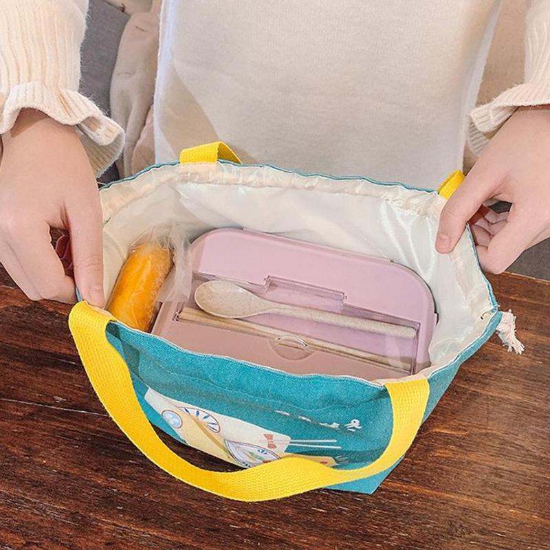 Retro Cute Large Capacity Canvas Drawstring Lunch Bags Creativity Handheld Bento Bag Handbag Portable Storage Bags Gifts