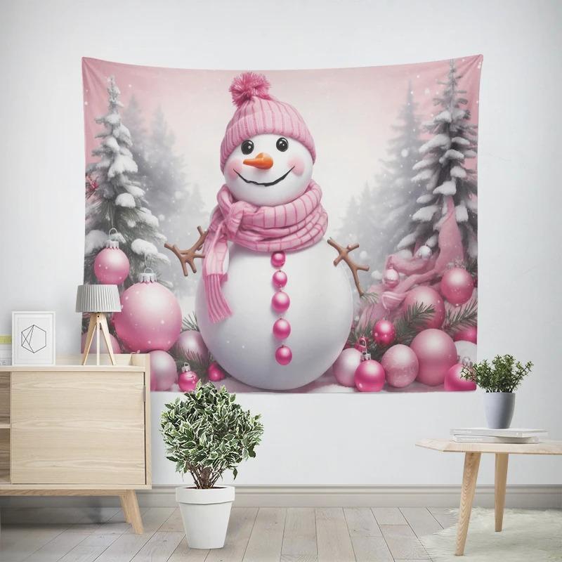 Christmas New Year Pink Snowman Pattern Living Room Bedroom Decorative Tapestry
