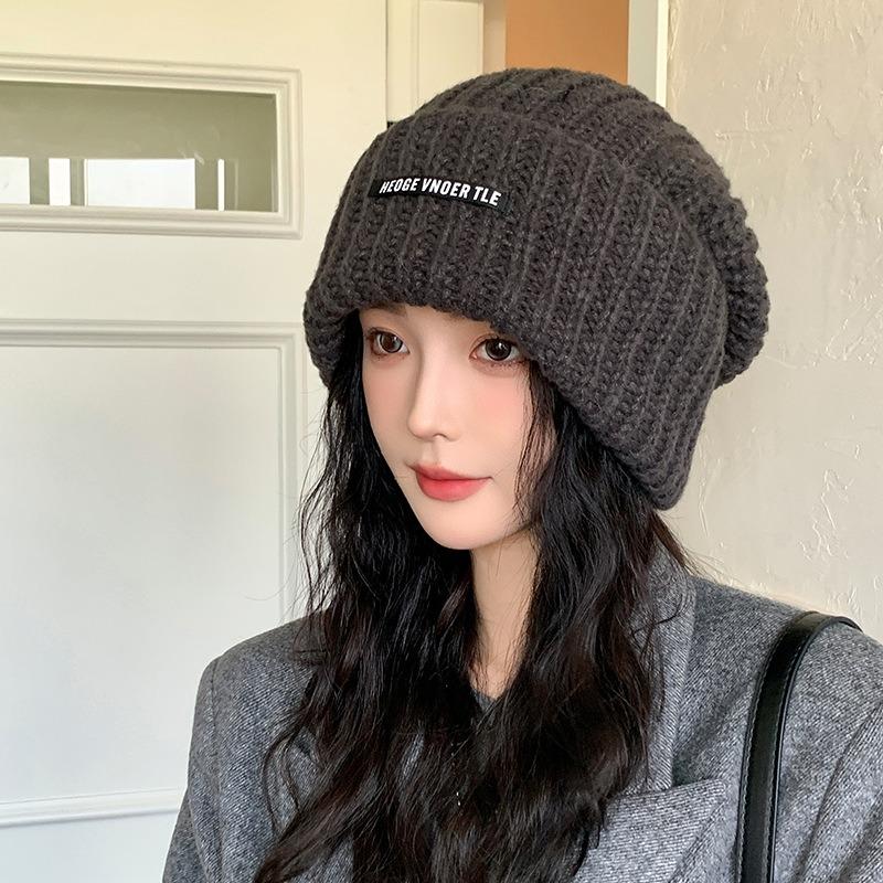 Big Head Circumference Wool Hat for Women, Small Face In Autumn and Winter, Warm Ear Protection, Knitted Cold Hat, Loose Pile Hat for Men