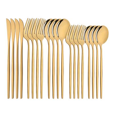 20Pcs Gold Dinnerware Set Stainless Steel Cutlery Set Mirror Silverware Knife Dessert Fork Spoon Tableware Flatware Set
