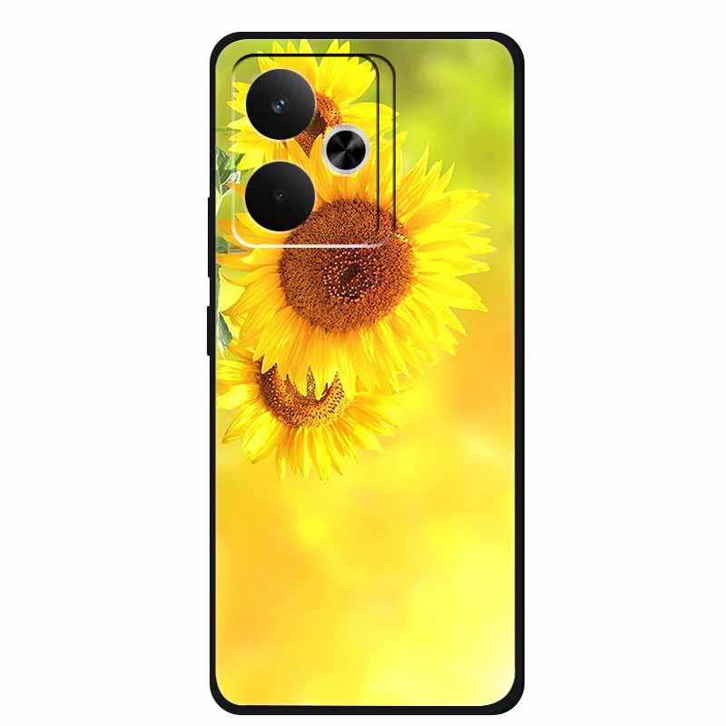 Phone Case For Realme GT 7T Case Flowers Soft Black Silicone Back Cover For Realme 14 5G 15 Pro GT7 Case Shockproof Coque Fundas