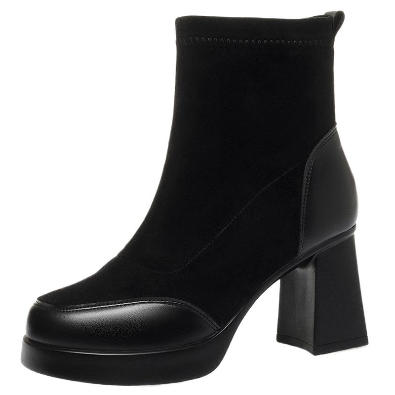 Модні жіночі чоботи товстий каблук квадратний носок короткі чоботи жіночі весняно-осінні одинарні чоботи м'яка шкіра тонкі чоботи середній каблук черевики Мартін жіночі