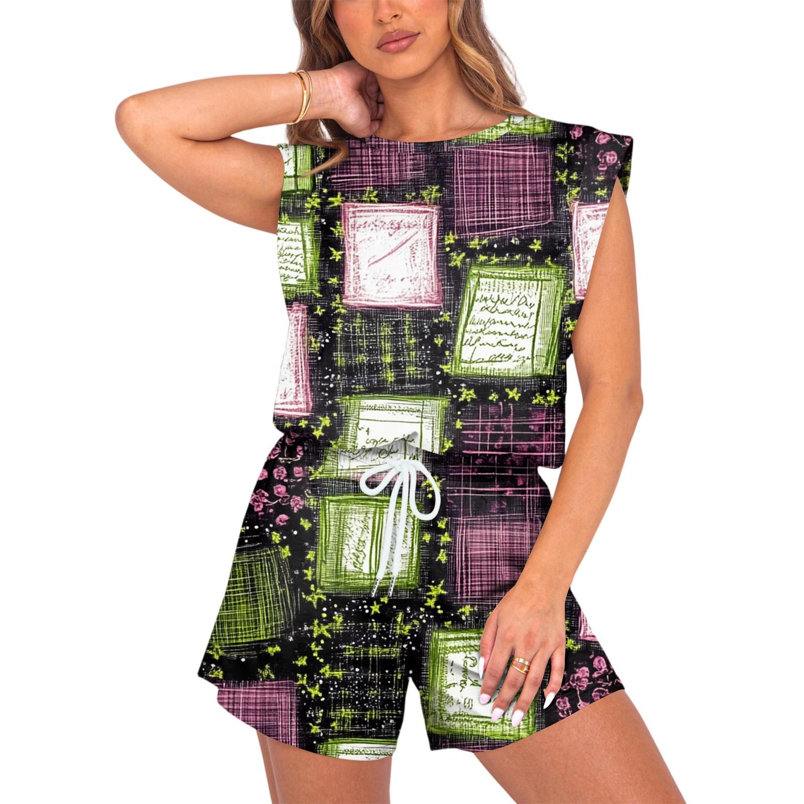 

Women s Jumpsuit Floral Print Spring Summer Cap Sleeves Adjustable Drawstring Waist Comfortable Casual Short Jumpsuit With Pockets XXL фіолетовий