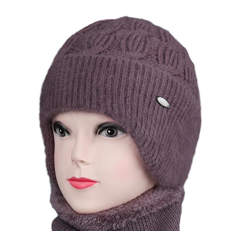 Women's winter hats for the elderly with thick fleece and warm ear protection rabbit wool hats for cold-proof cotton hats
