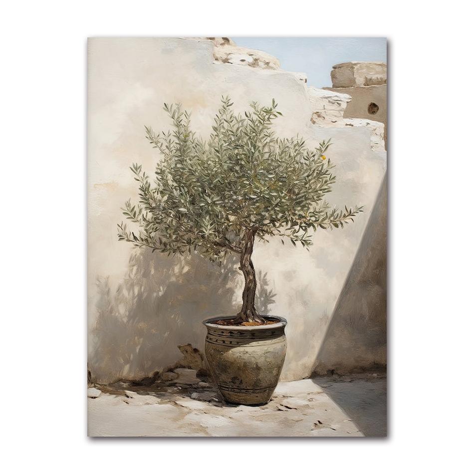 Vintage Minimalist Wall Art Italy Olive Tree In Vase Canvas Painting Poster Prints Still Life Botanical Antique Home Room Decor