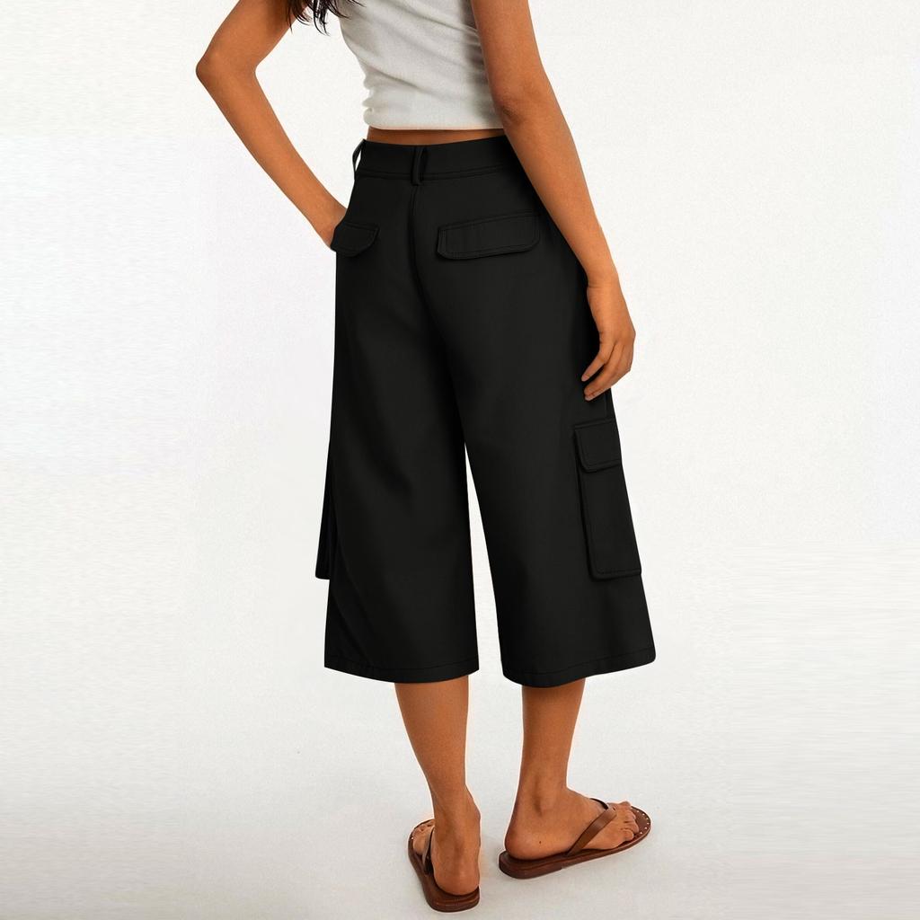Women's Wide Leg Pants With PocketsHigh Waisted  Caual Loose Cropped Trousers