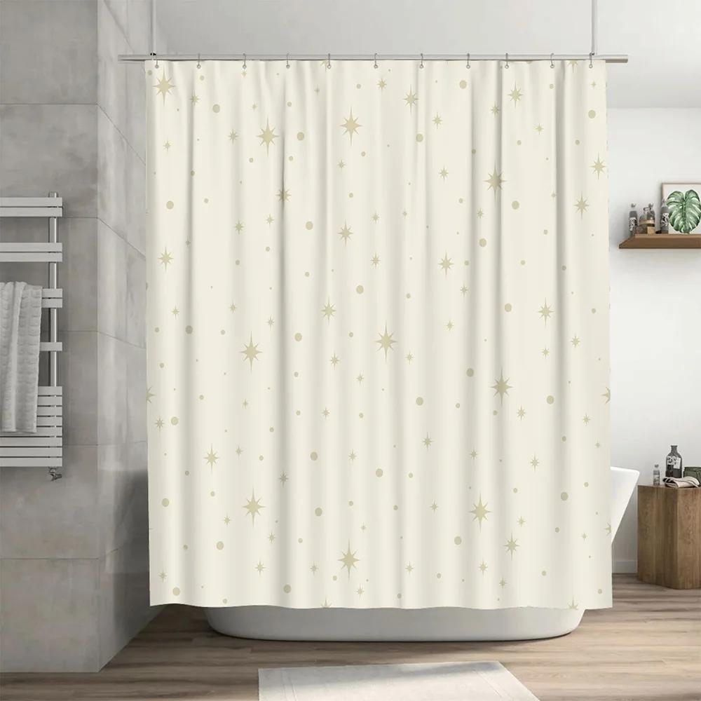 Elegant White Shower Curtain With Gold Stars Design Home Decoration Bathroom Decorations Waterproof Fabric For Bath Tub Shower E
