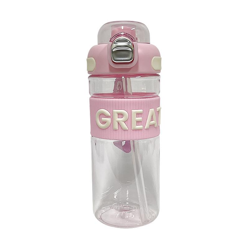

Simple Letter Plastic Cup Large Capacity Sports Water Bottle with Straw for Girls Portable Double Drink Anti-fall 670ml
