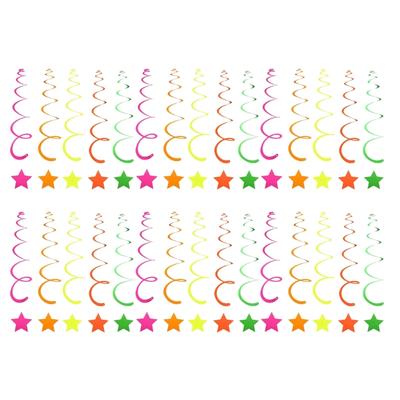 Fluorescent Star Swirls Ceiling Decorations Classroom Hanging Ornament for Kids Birthday Back To School Party Decoration
