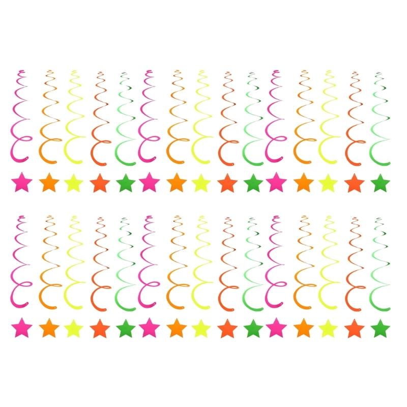 

Fluorescent Star Swirls Ceiling Decorations Classroom Hanging Ornament for Kids Birthday Back to School Party Decoration 1