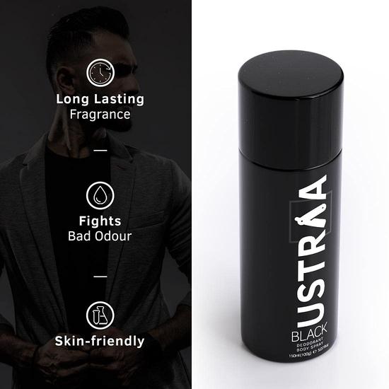 Ustraa Black Deodorant Spray For Men, 150Ml Strong & Intense Fragrance, Boosts Freshness, Fights Bad Odour