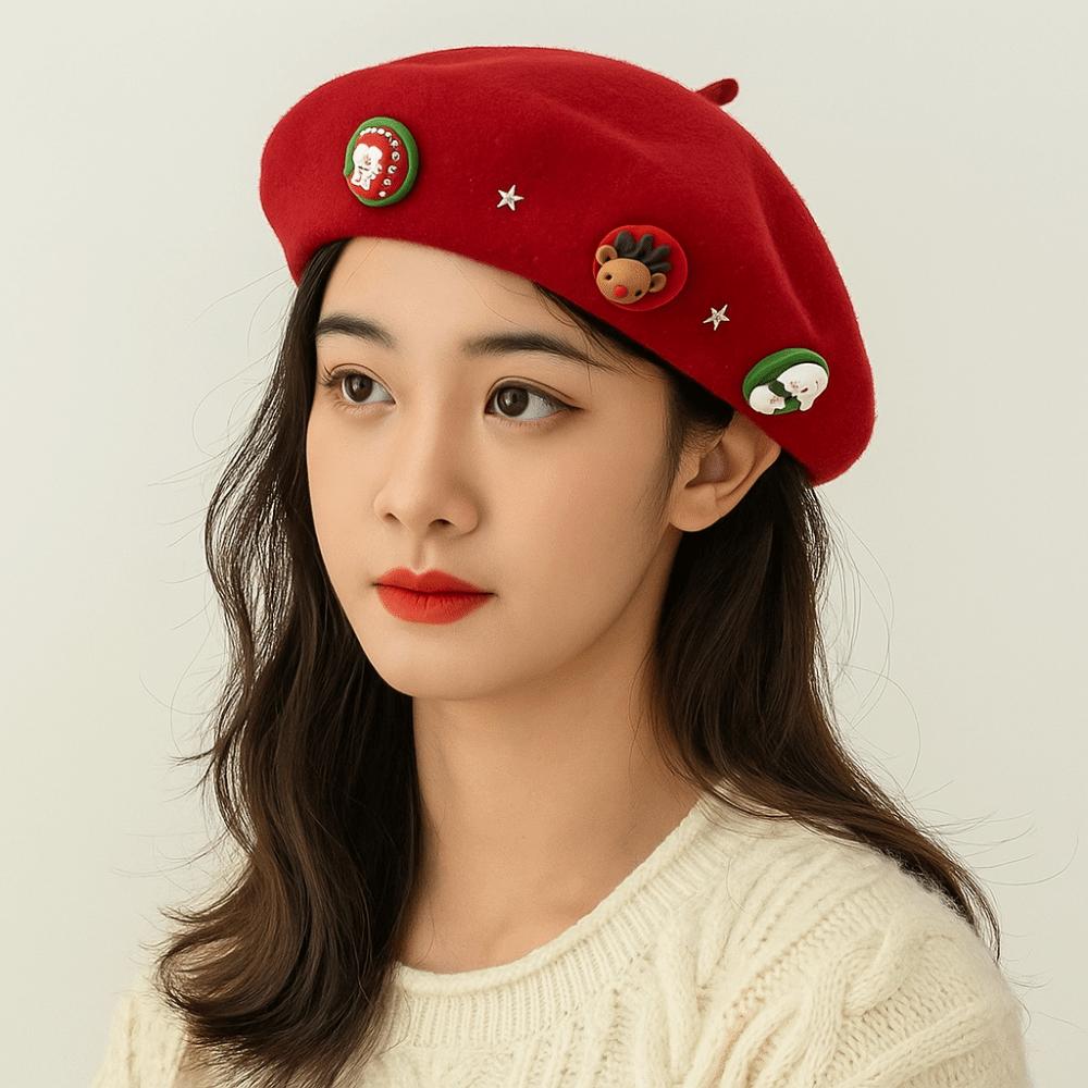Woolen Wool Beret Solid Color Painter Hat Artist Hat Christmas Beret  Ladies
