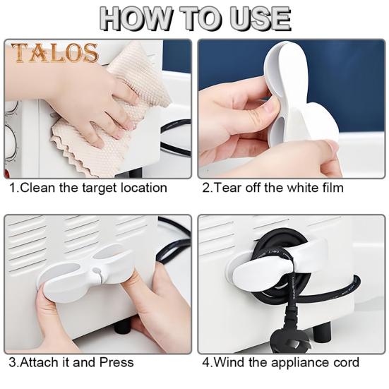 10Pcs Kitchen Appliance Cord Organizer Adhesive Small Home Appliances Cord Winder Wrapper Keeper Stick-on Pressure Cooker Mixer Coffee Maker Cable