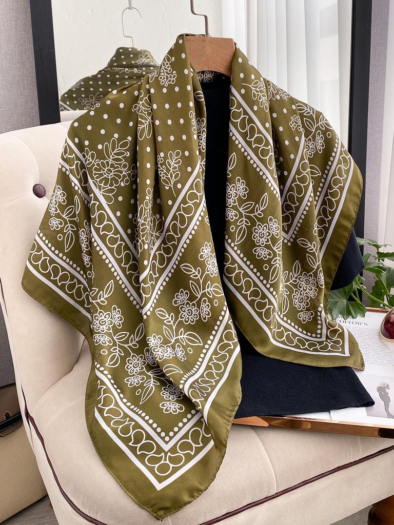 Paisley Print Silk Scarf For Women Square Hijab Soft Neck Tie 90X90Cm Fashionable Female Headscarf Neck Warmer
