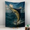 Tapestry Blue Marlin Billfish Jumping Ocean Deep Sea Game Fish Wall Art for Fisherman Coastal Man Cave Decor