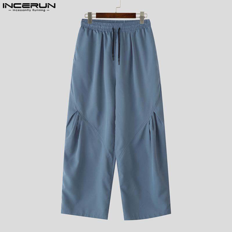 INCERUN Men Elastic Waist Pants Casual Wide Legs Pants Long Trousers