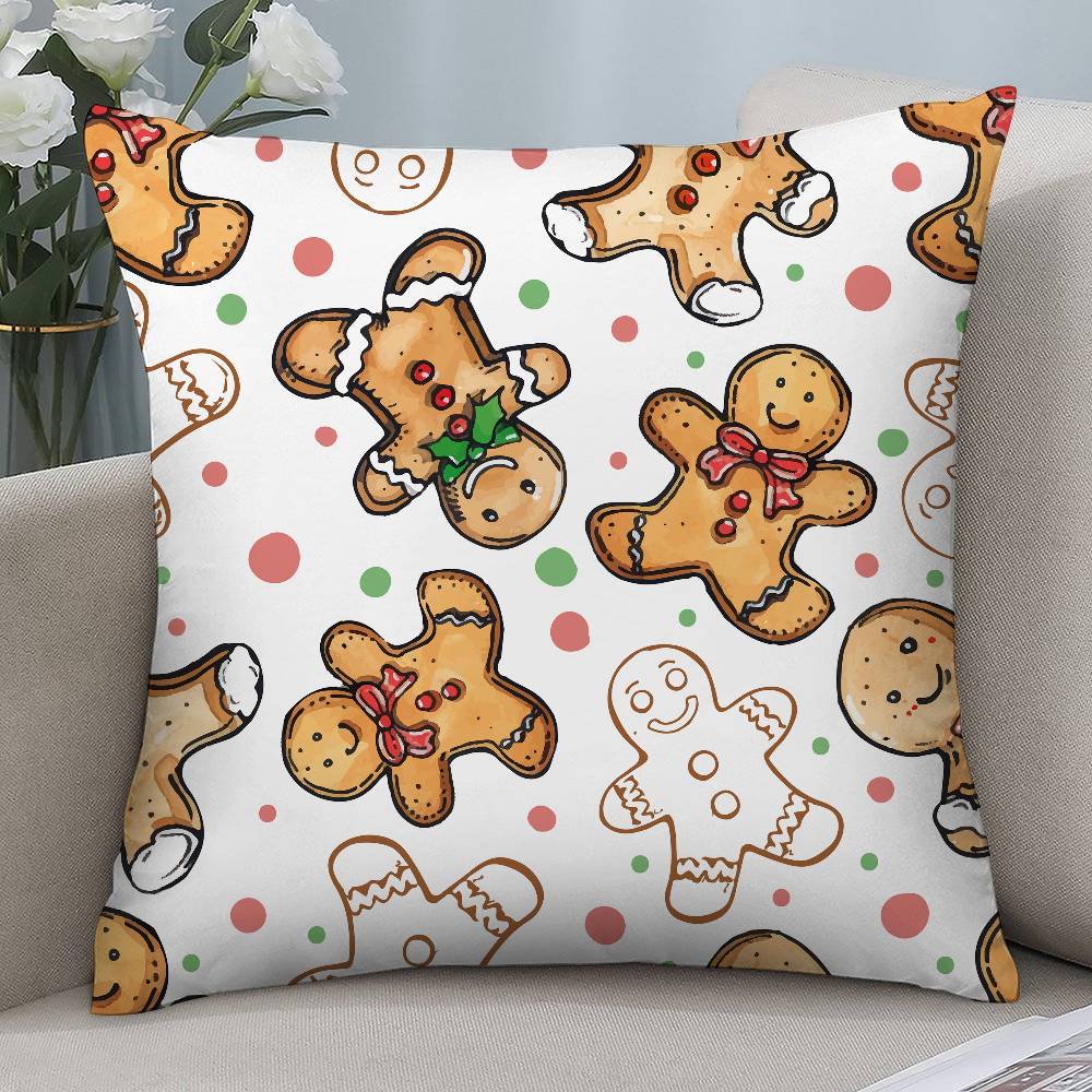Cute Gingerbread Man Christmas Pillow Case Short Plush Double-sided Print Square Throw Pillow Covers Sofa Home Cushion Decor