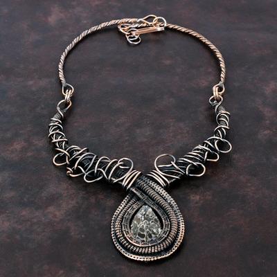 Turritella Agate Necklace Copper Wire Wrapped Gemstone Necklace Adjustable Necklace Antique Copper Jewelry Handmade Necklace Gift For Women