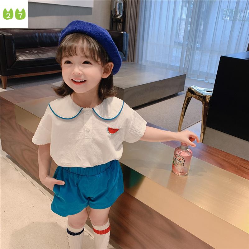 Girl Preppy Style Suit Baby Fruit Printed Short Sleeve Pants Children's Two-Piece Suit