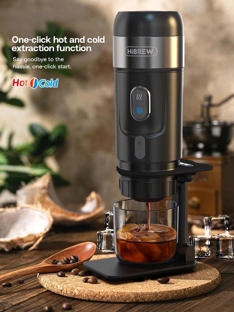 New HiBREW Portable Coffee Machine Expresso Coffee Maker Fit Nexpresso Capsule Coffee Powder for Car Camping & Home Heat Water H4A