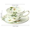 White Camellia Coffee Cup and Saucer Spoon Set 240ml Light Luxury Bone China Tea Cup with Gold Trim, Fine Porcelain Tea Sets for Home