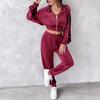 2024 Autumn/Winter Women's Fashion Casual Set: Golden Velvet Long Sleeve Top & Long Pants Two-Piece Set