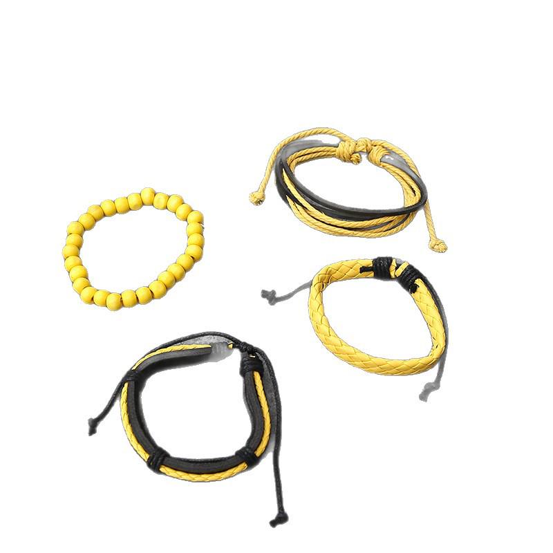 Yellow Green Braided Cowhide Leather Bracelet DIY Set (4 Pieces)